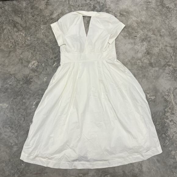 Maeve By Anthropologie Women White Short Sleeve Front Slit Poplin Shirt Dress 12 - Picture 8 of 10